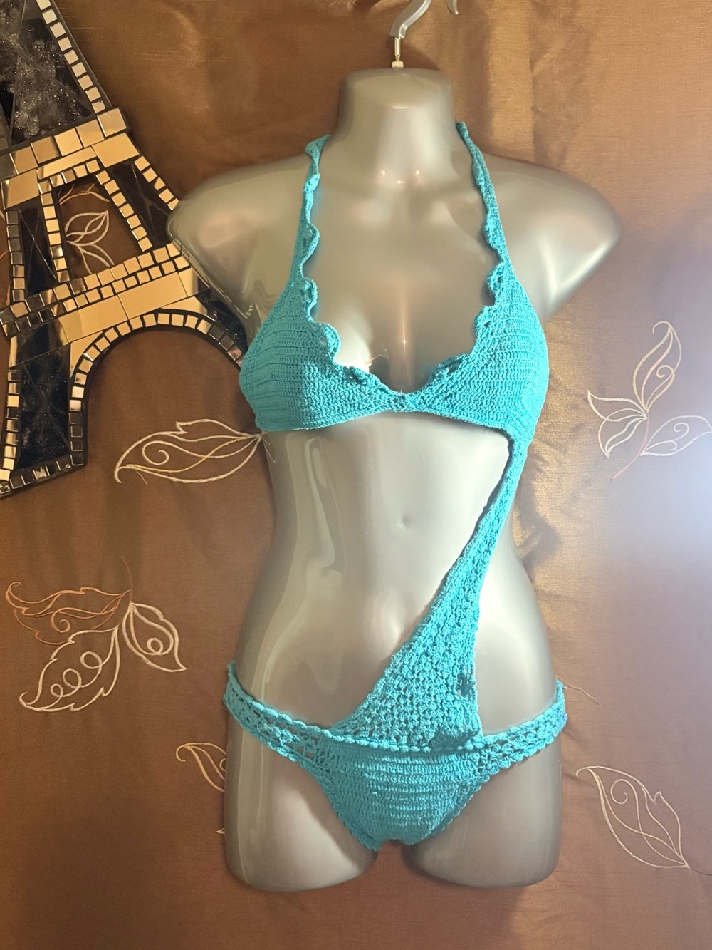 Doll&Co Turquoise Crochet One-Piece Cutout Monokini